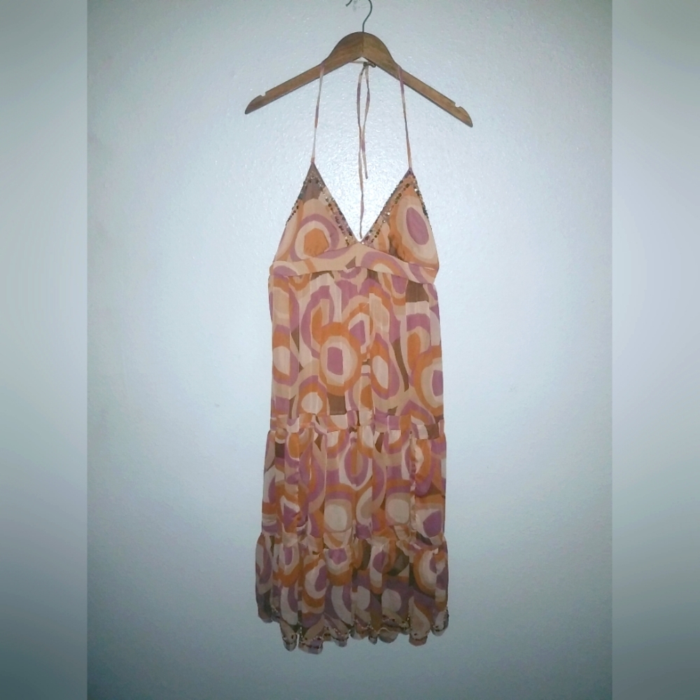 Pink Collection Xs Boho Summer Bead Trimmed Halte… - image 1